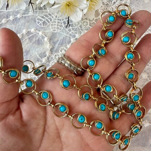Vintage Gold and Turquoise Necklace - Picture 6 of 6
